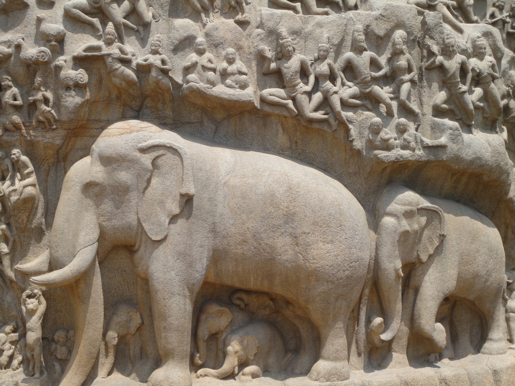 Southern India Ancient Monument Carved Stone Elephant detail